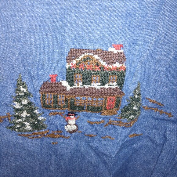 Vintage Jean Shirt Christmas Embroidered Women’s Sz M By Ninon de Lenclos - Picture 3 of 7